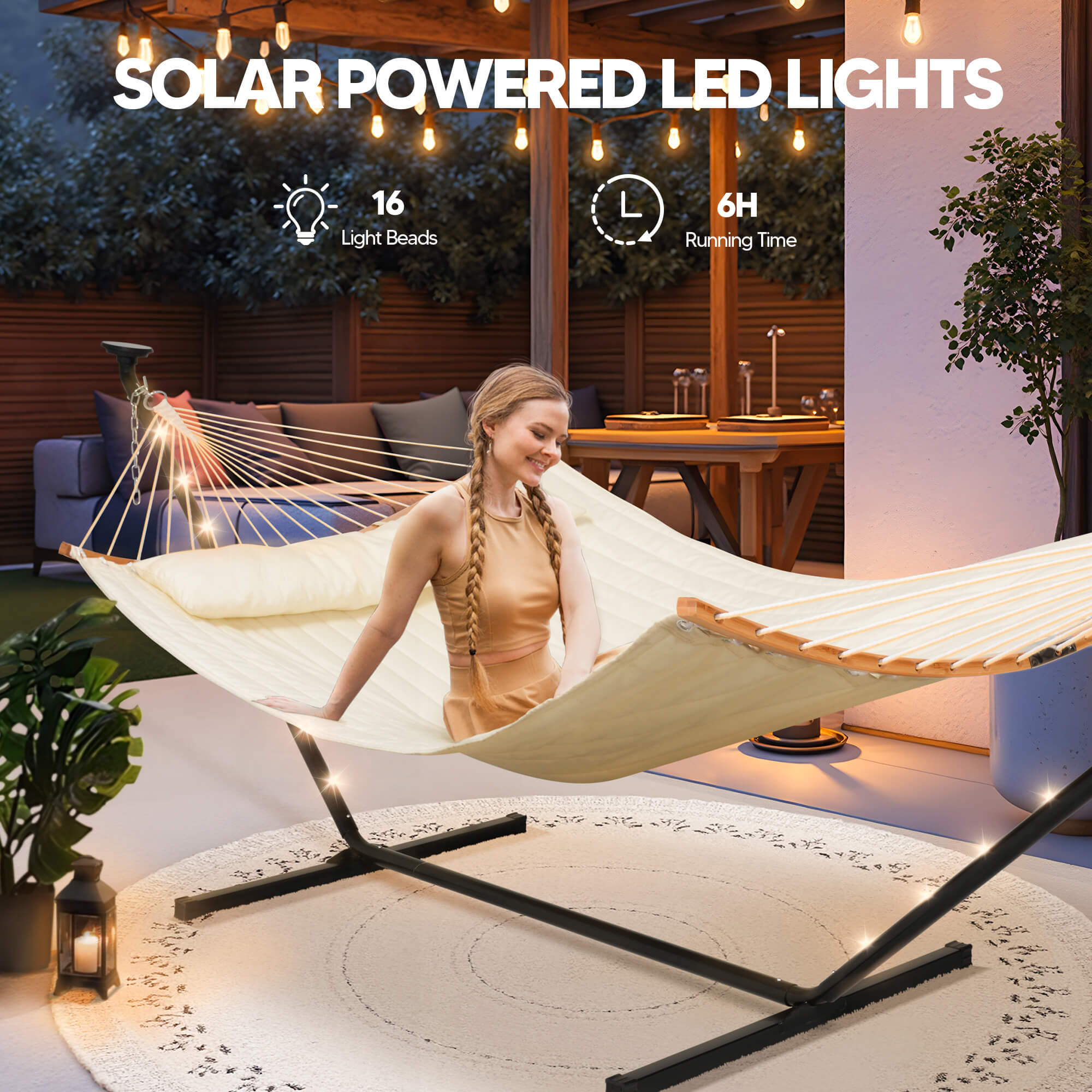 double hammock with stand  #color_beige