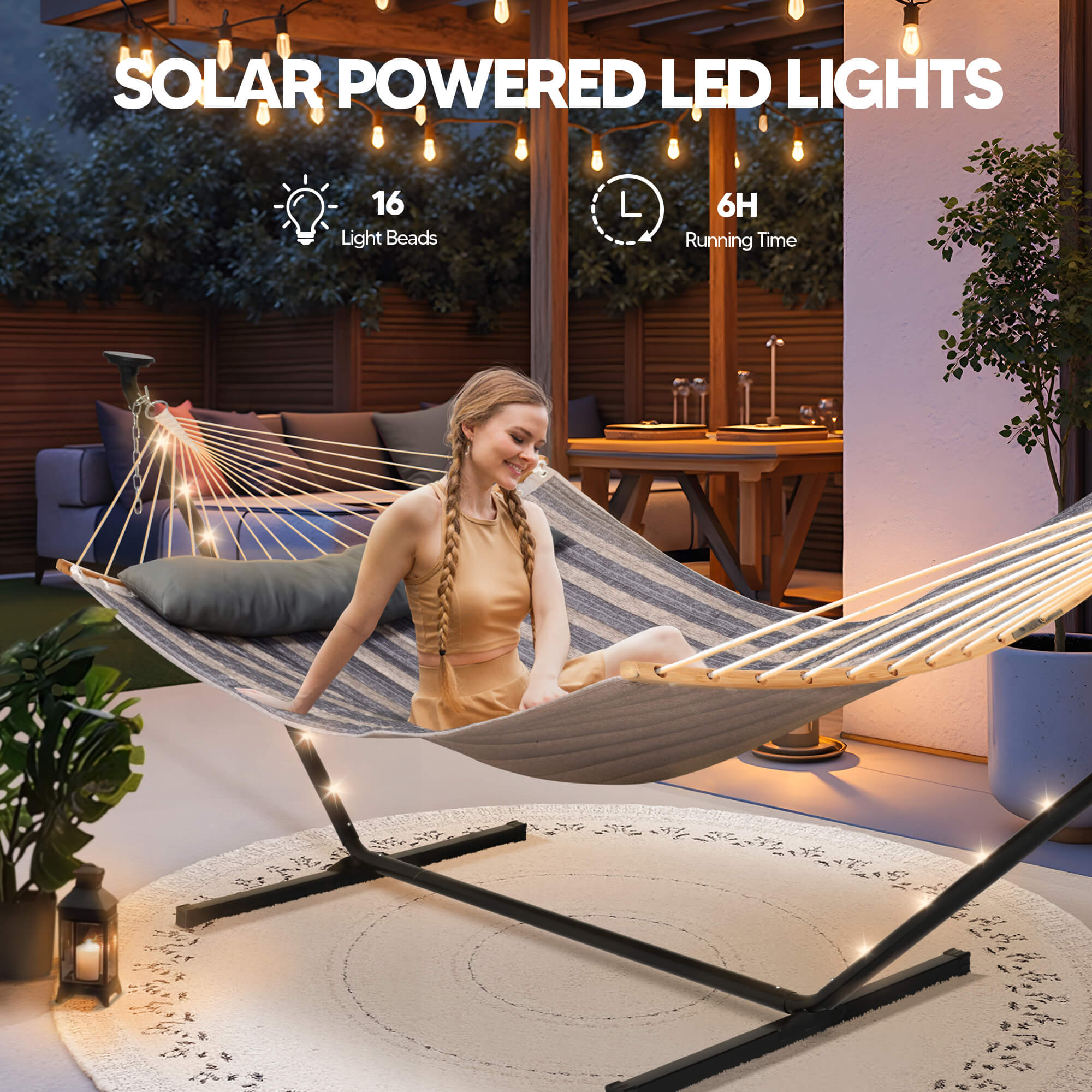 double hammock with stand  #color_dark-gray-stripes