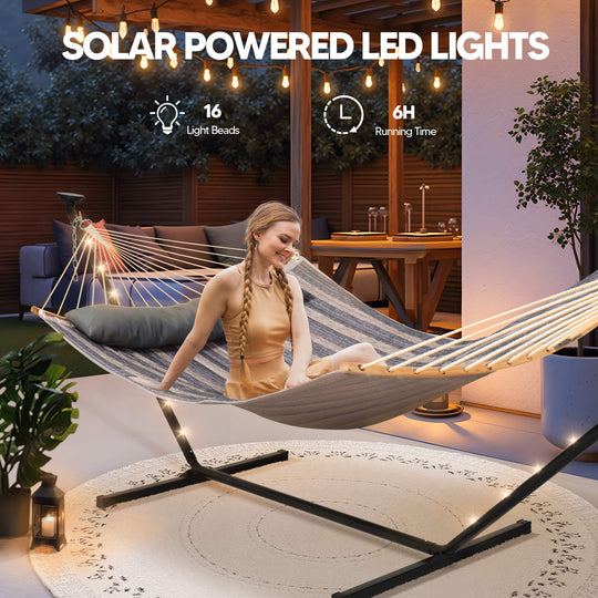 double hammock with stand  #color_dark-gray-stripes