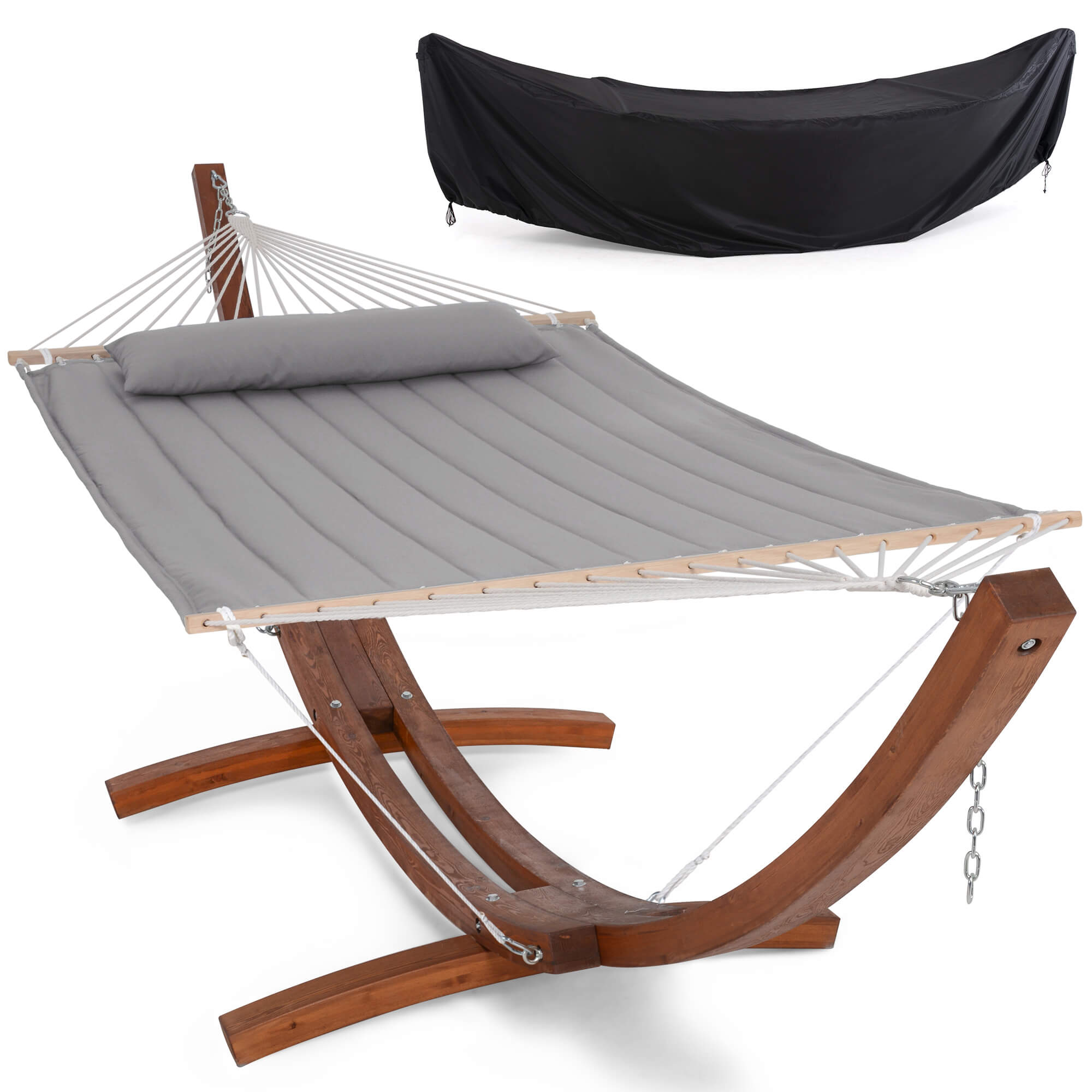 Large Double Hammock with 14 Ft Wooden Arc Stand and Protective Cover | SUNCREAT