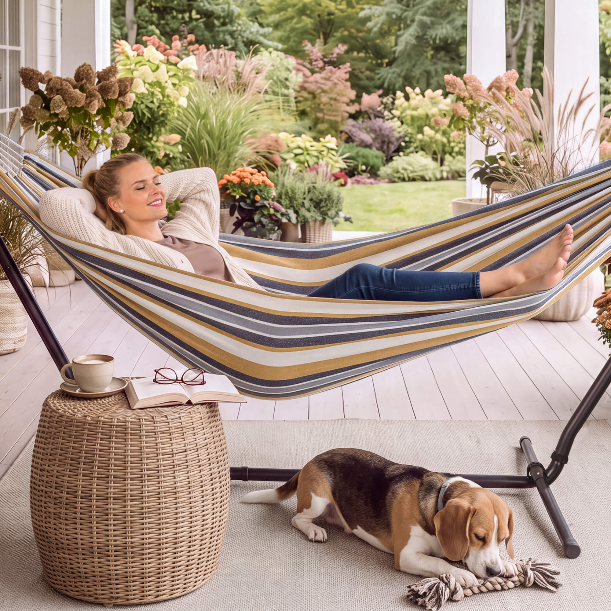 SUNCREAT-2-in-1 Heavy-Duty-2-Person-Hammock-with-Stand#color_coffee-striped-combo