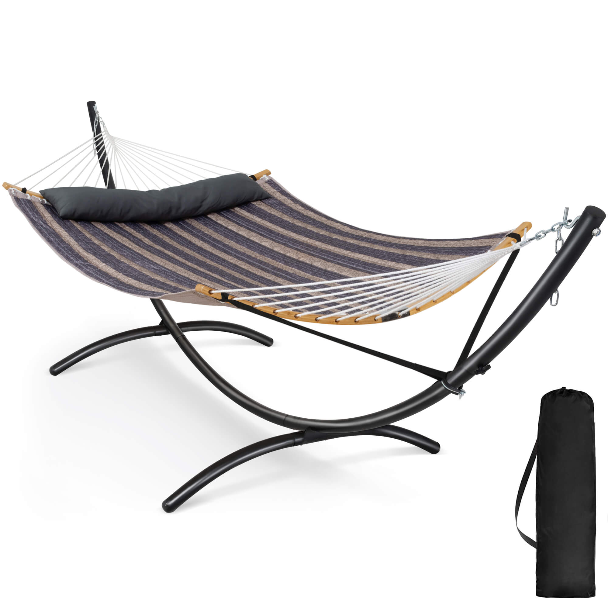 portable hammock with stand#color_dark-gray-stripes