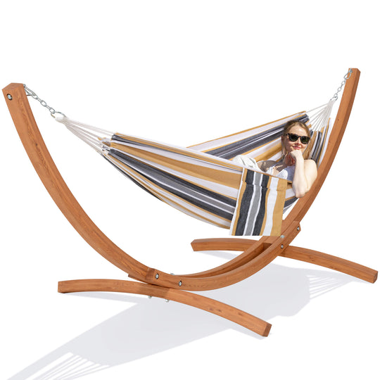 hammock with wooden stand#color_coffee-stripes