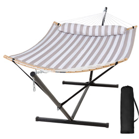 Double Quilted Hammock with Curved Bamboo Bar & Portable Stand |SUNCREAT