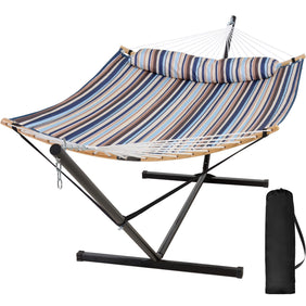 Double Quilted Hammock with Curved Bamboo Bar & Portable Stand |SUNCREAT