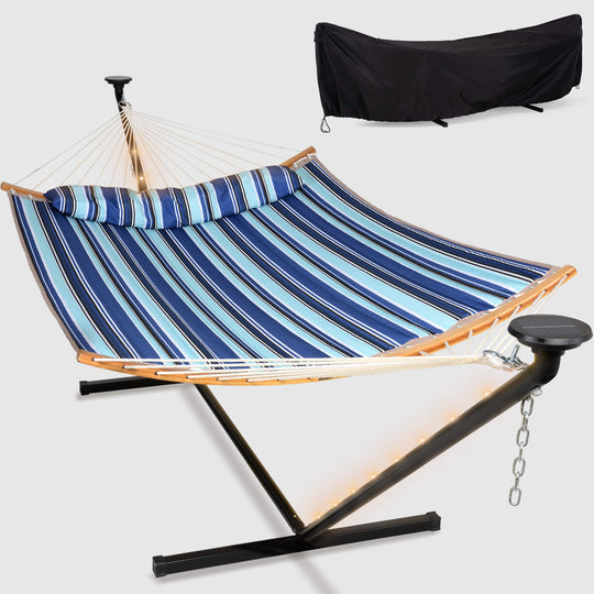 double hammock with stand  #color_blue-stripes#options_combo-cover-$215.99-save-40%