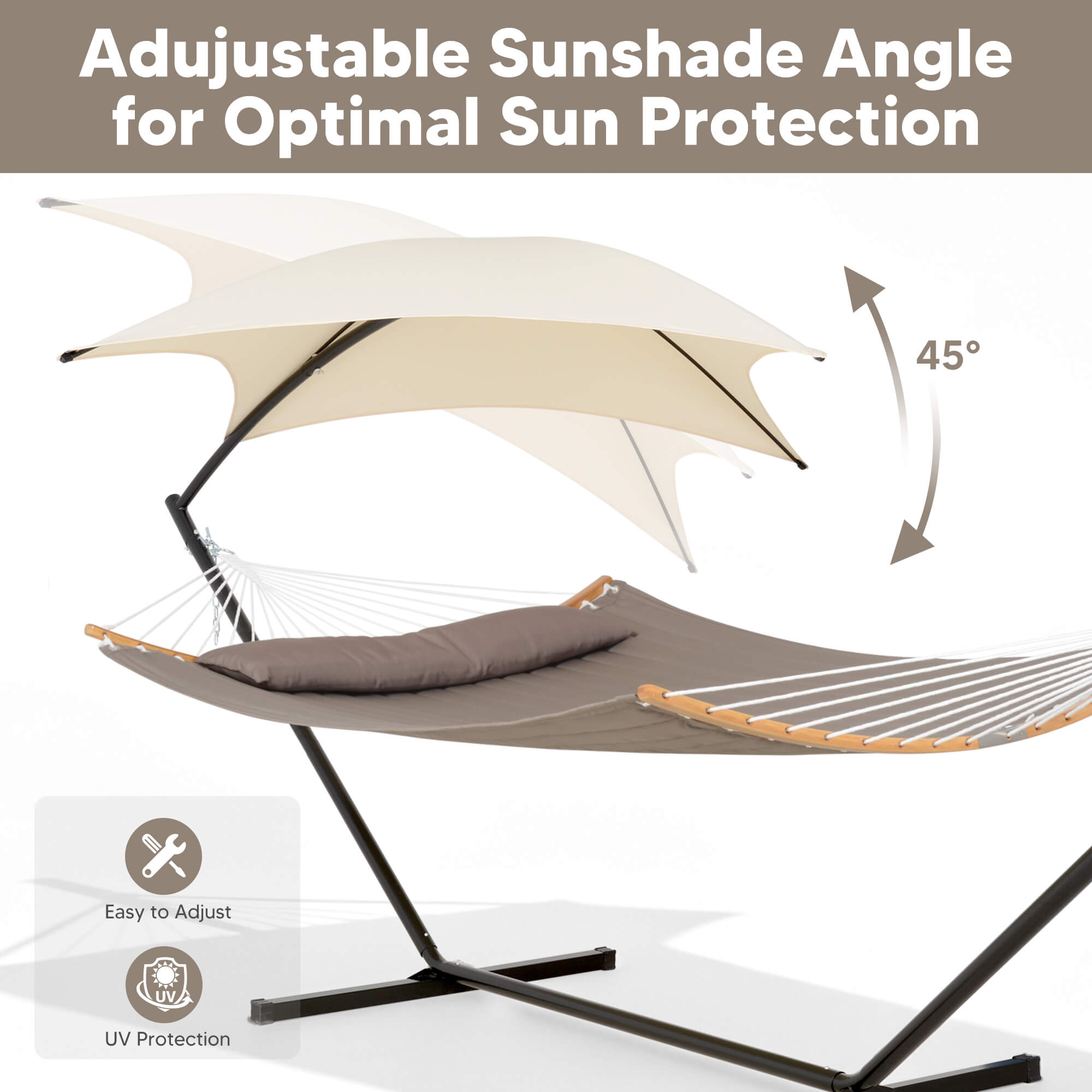 hammock with stand and sunshade#color-c_brown