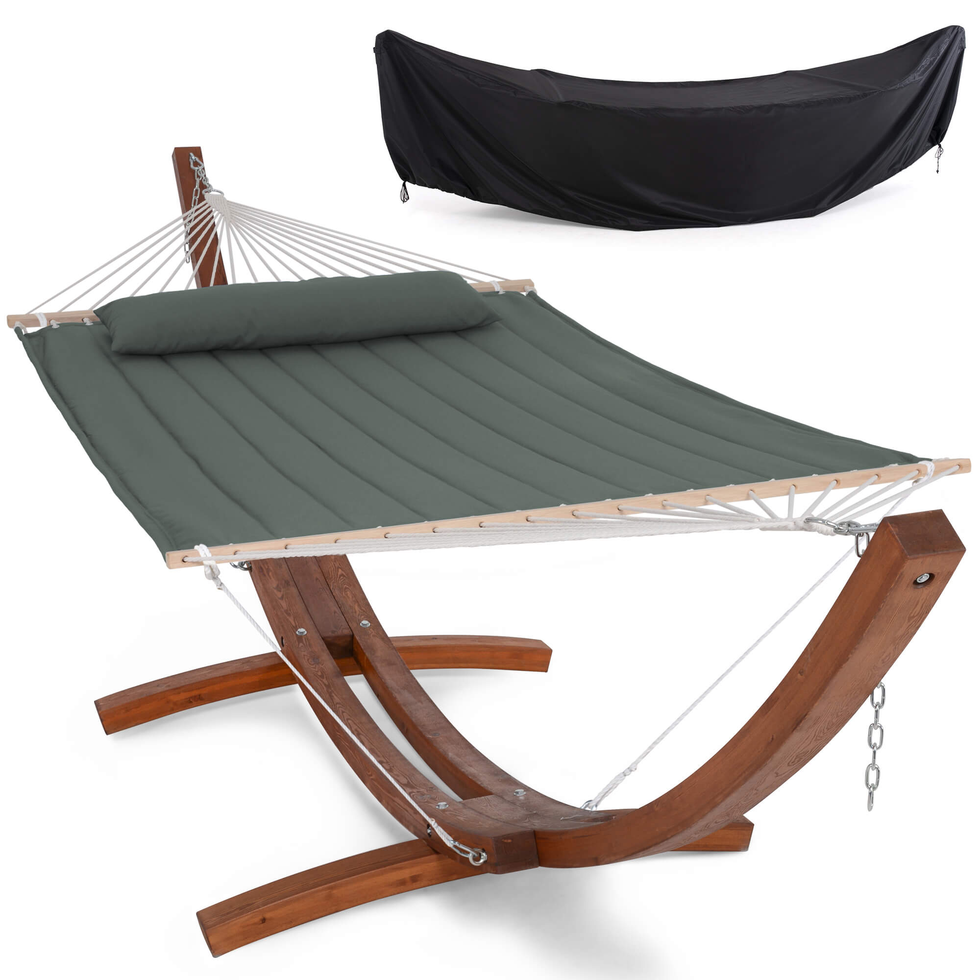 Large Double Hammock with 14 Ft Wooden Arc Stand and Protective Cover | SUNCREAT