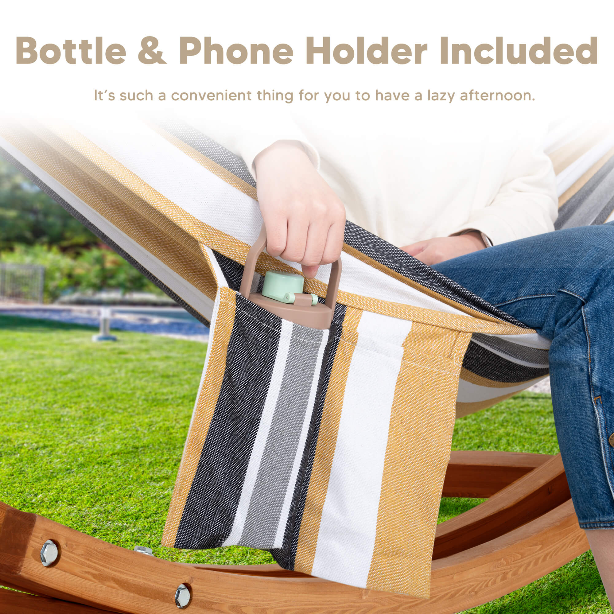 hammock with wooden stand#color_coffee-stripes