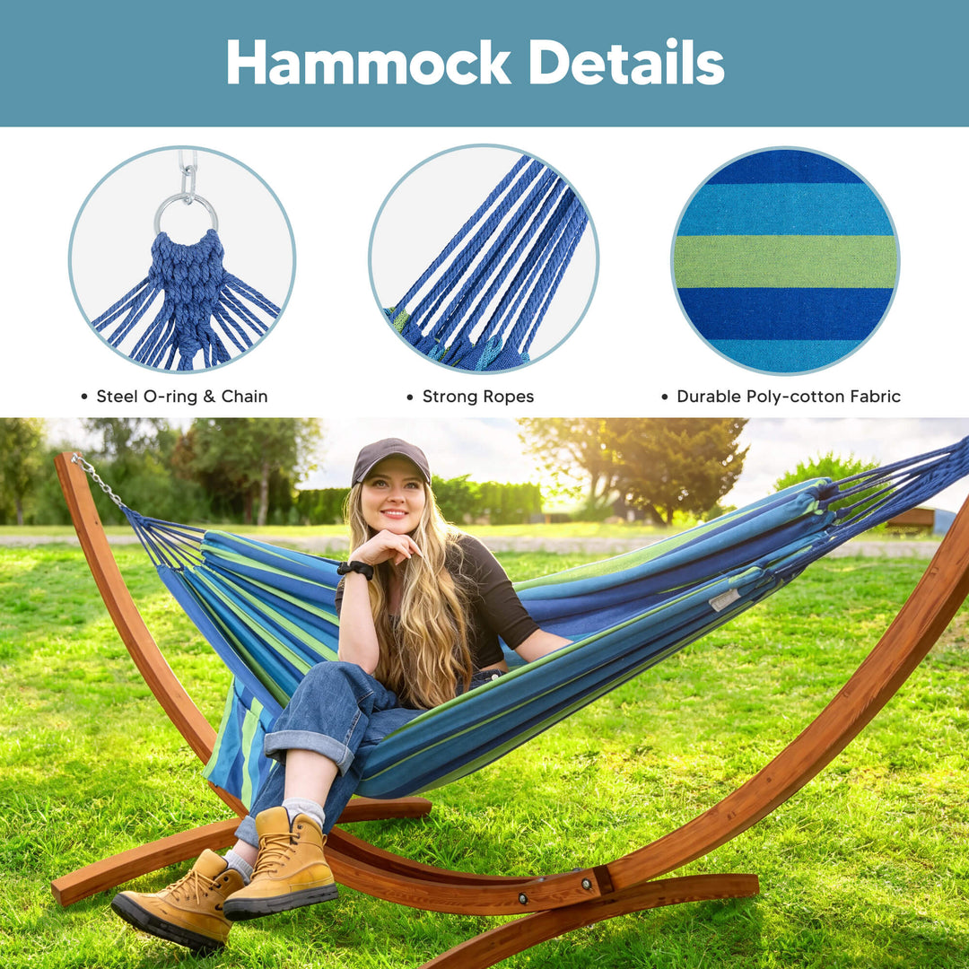 hammock with wooden stand#color_blue-stripe