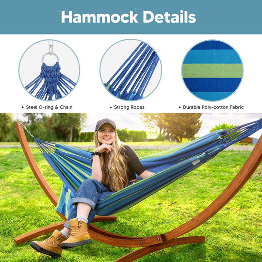 hammock with wooden stand#color_blue-stripe