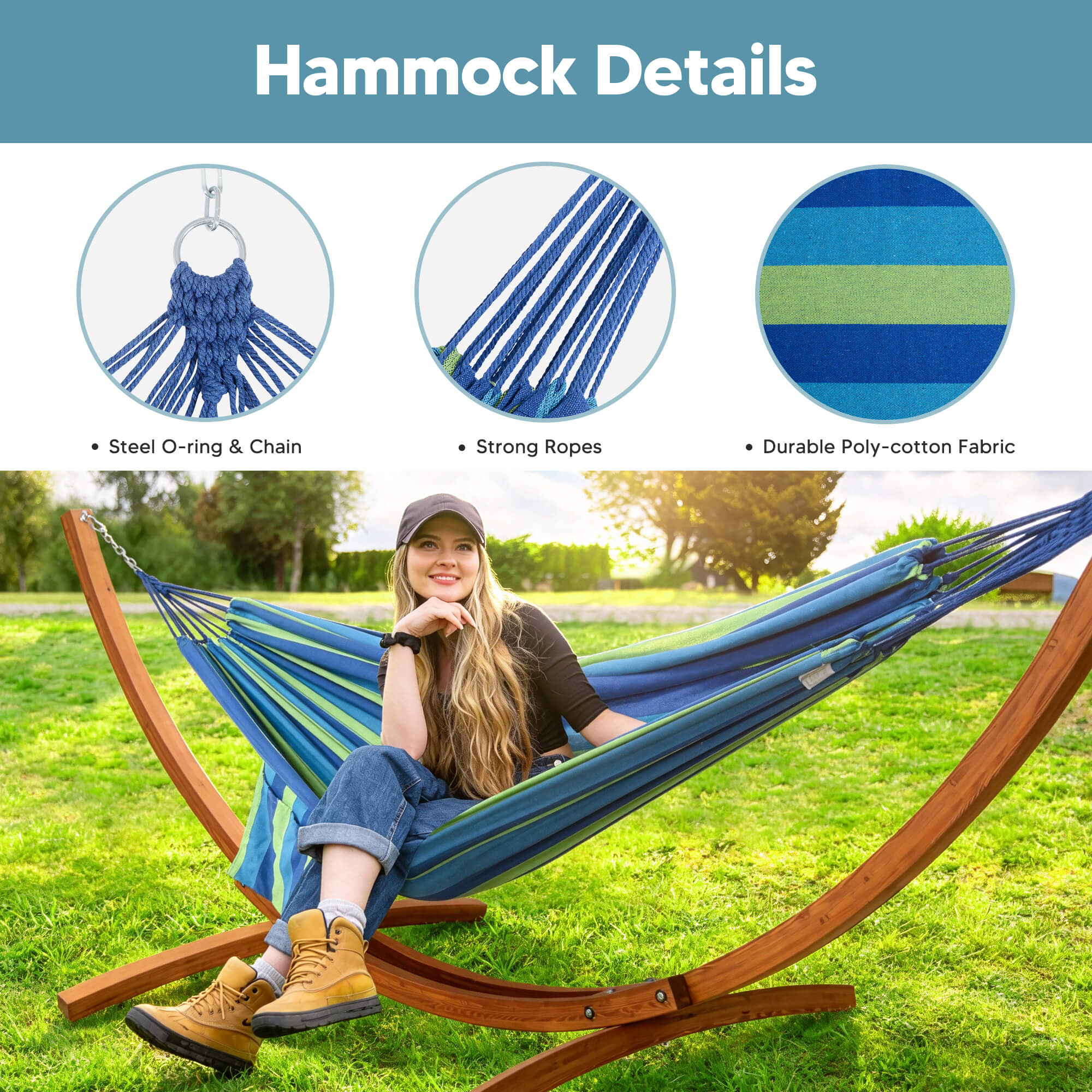 hammock with wood stand#color_blue-stripe