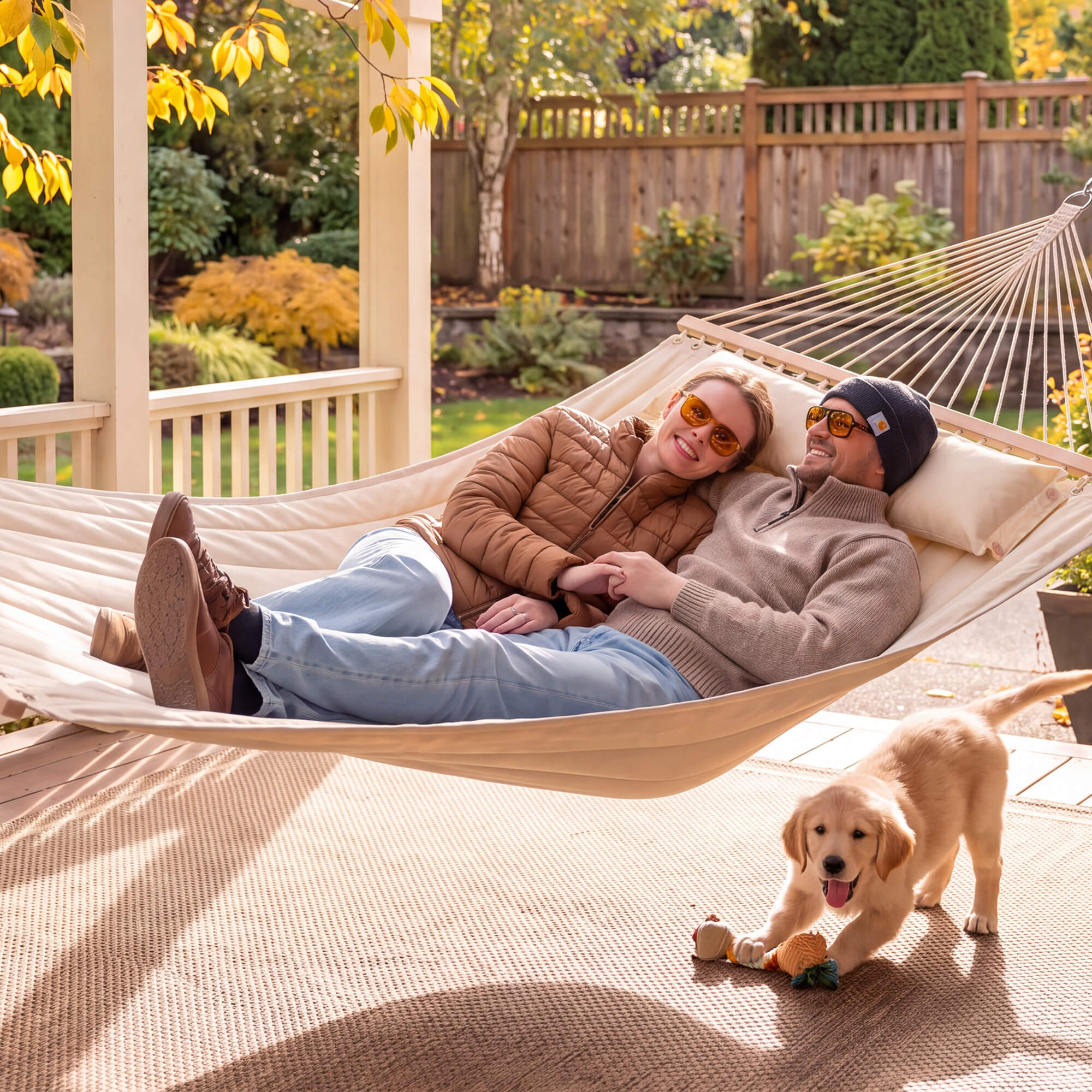 SUNCREAT Quilted Fabric Hammock#color_beige