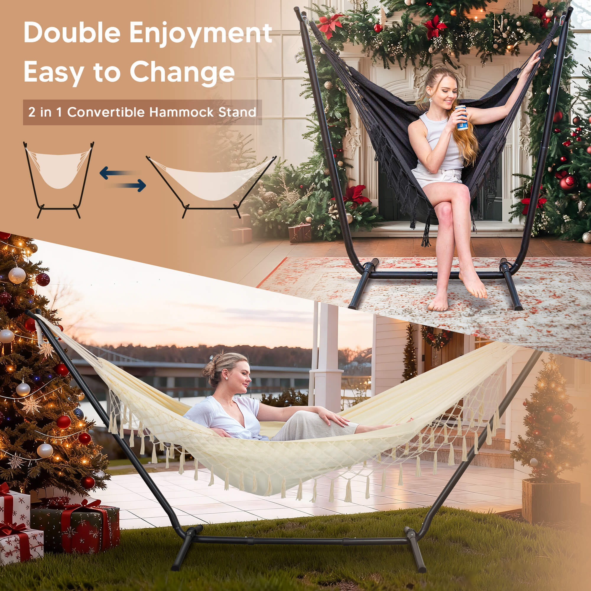 SUNCREAT-2-in-1 Heavy-Duty-2-Person-Hammock-with-Stand#color_beige-with-tassels