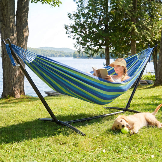 hammock with stand#color-h_blue-stripe