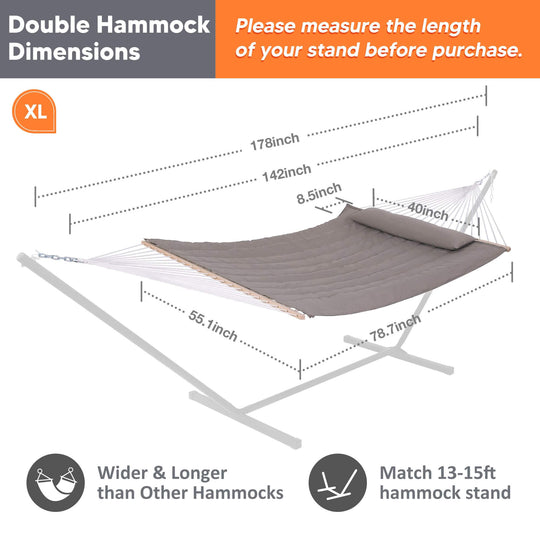Double Hammock with Removable Cotton Rope Pad & Spreader Bar |SUNCREAT