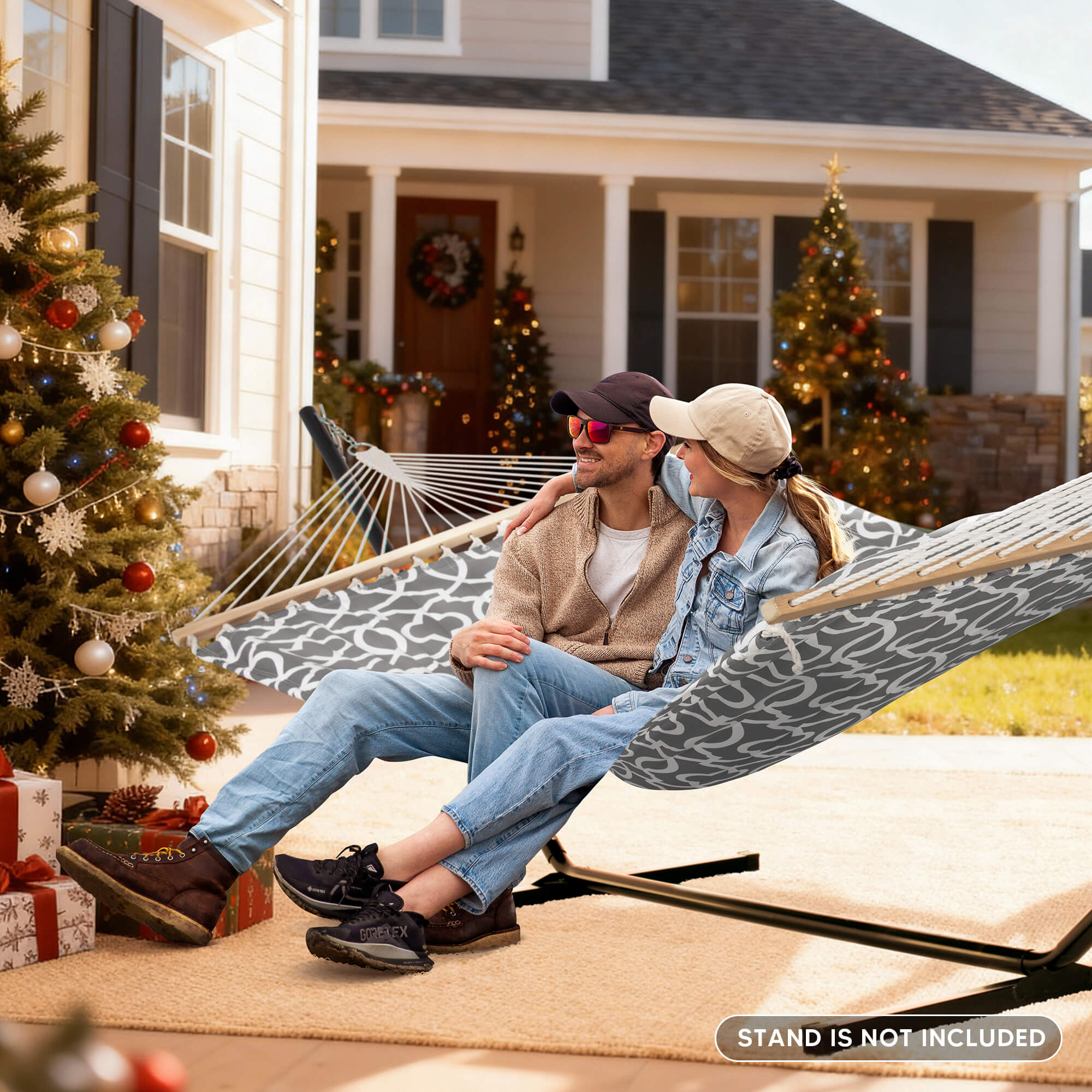 SUNCREAT Quilted Fabric Hammock, Grey Pattern#color_gray