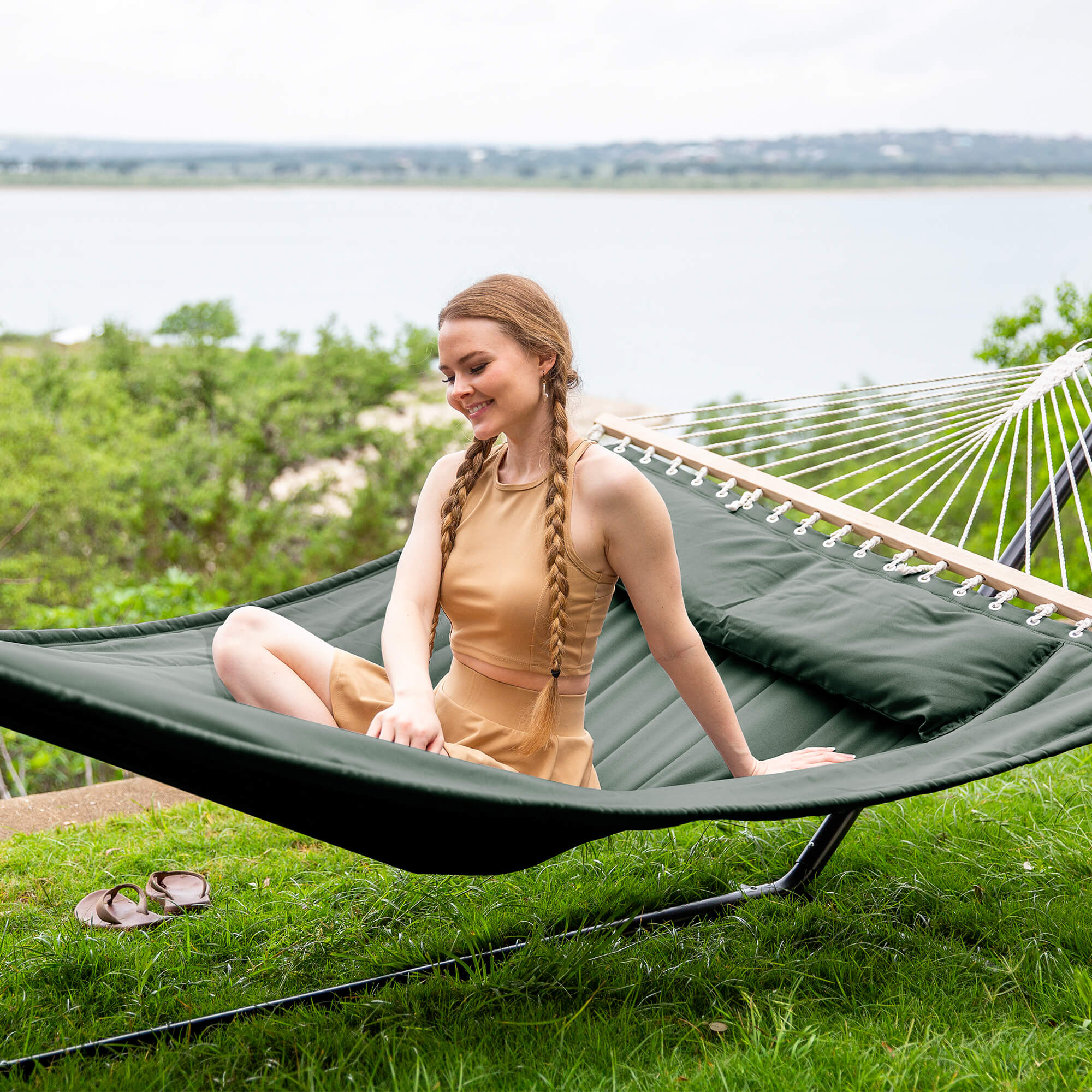 hammock with stand#color_gray-green