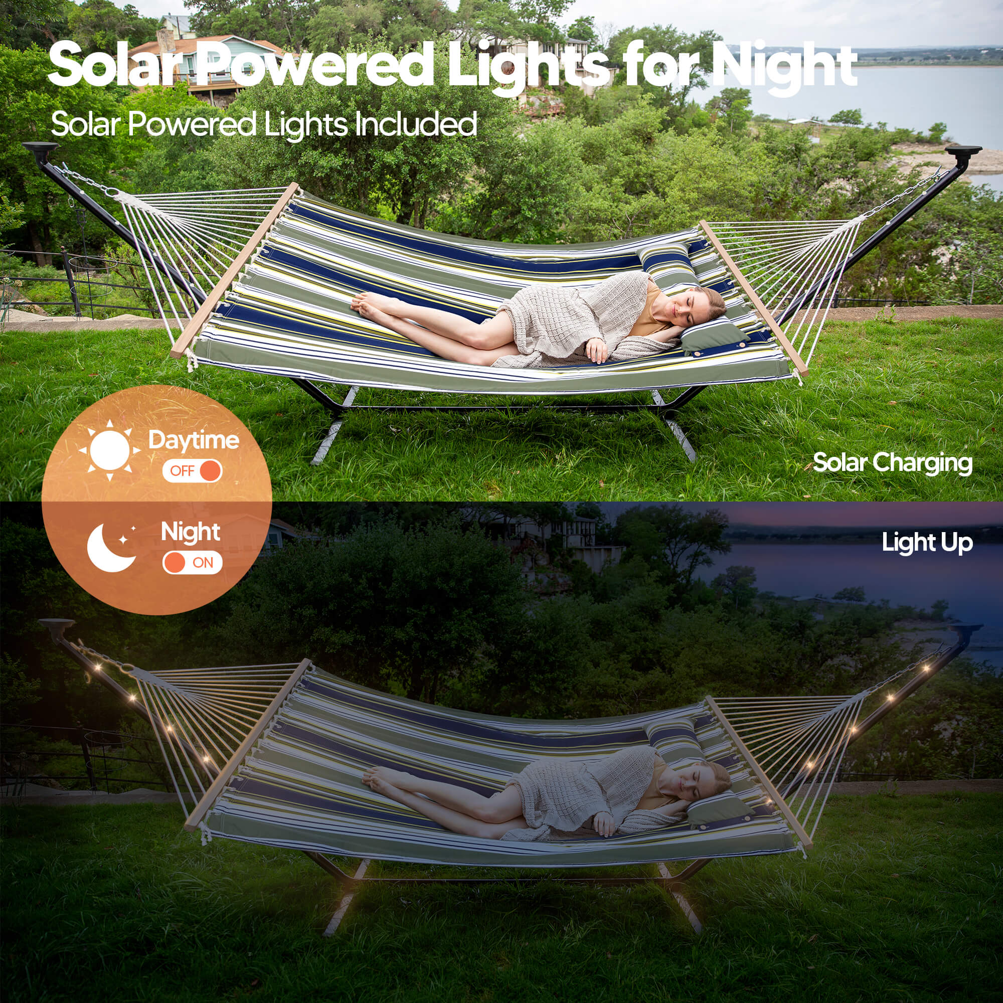 hammock with stand#color_green-stripes