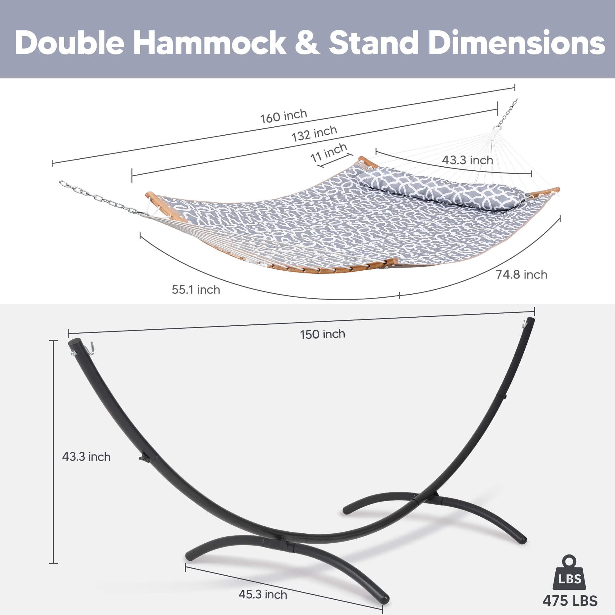 portable hammock with stand#color_gray-pattern