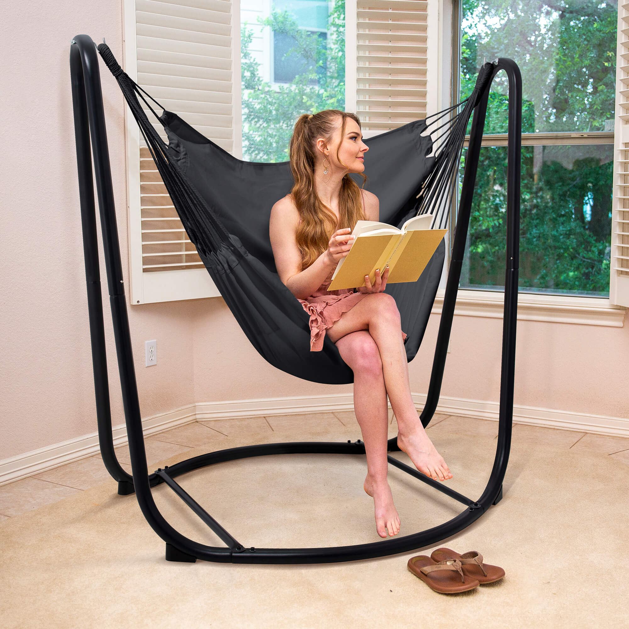 suncreat hanging swing chair with stand#color_gray