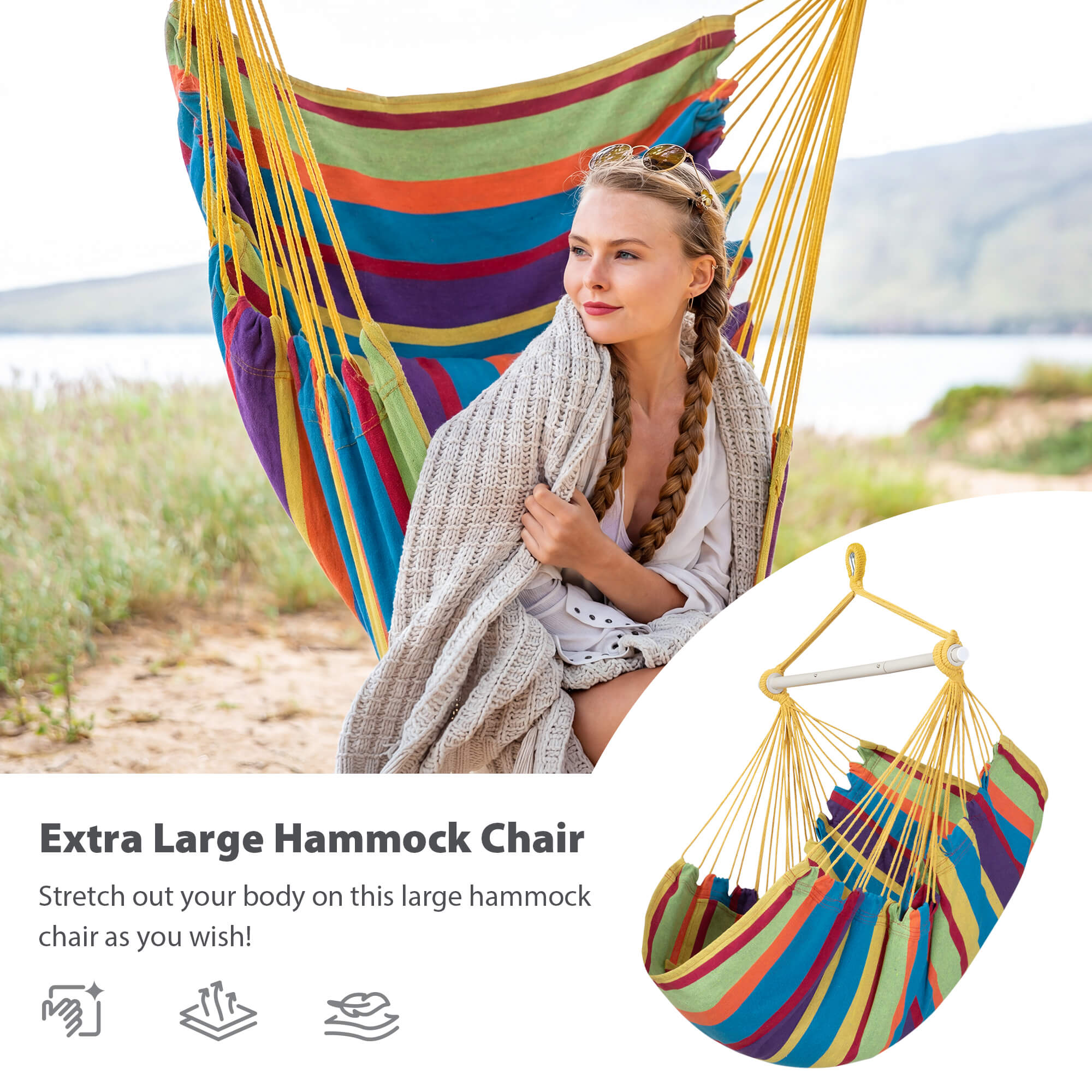 SUNCREAT Hammock Chair White#color_colorful-Stripes