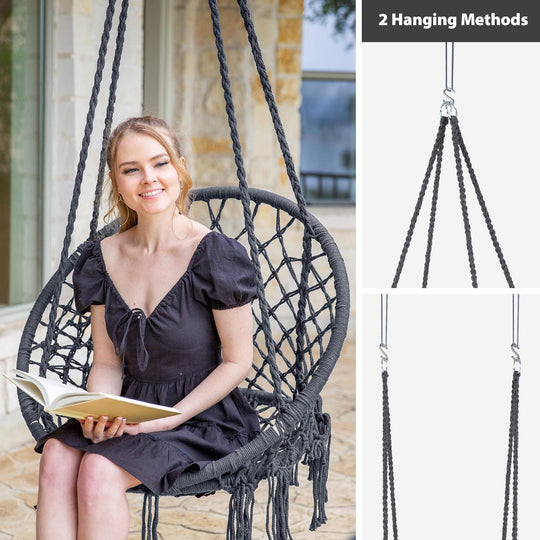 Macrame Cotton Rope Hammock Chair Swing#color_gray-pack-of-2