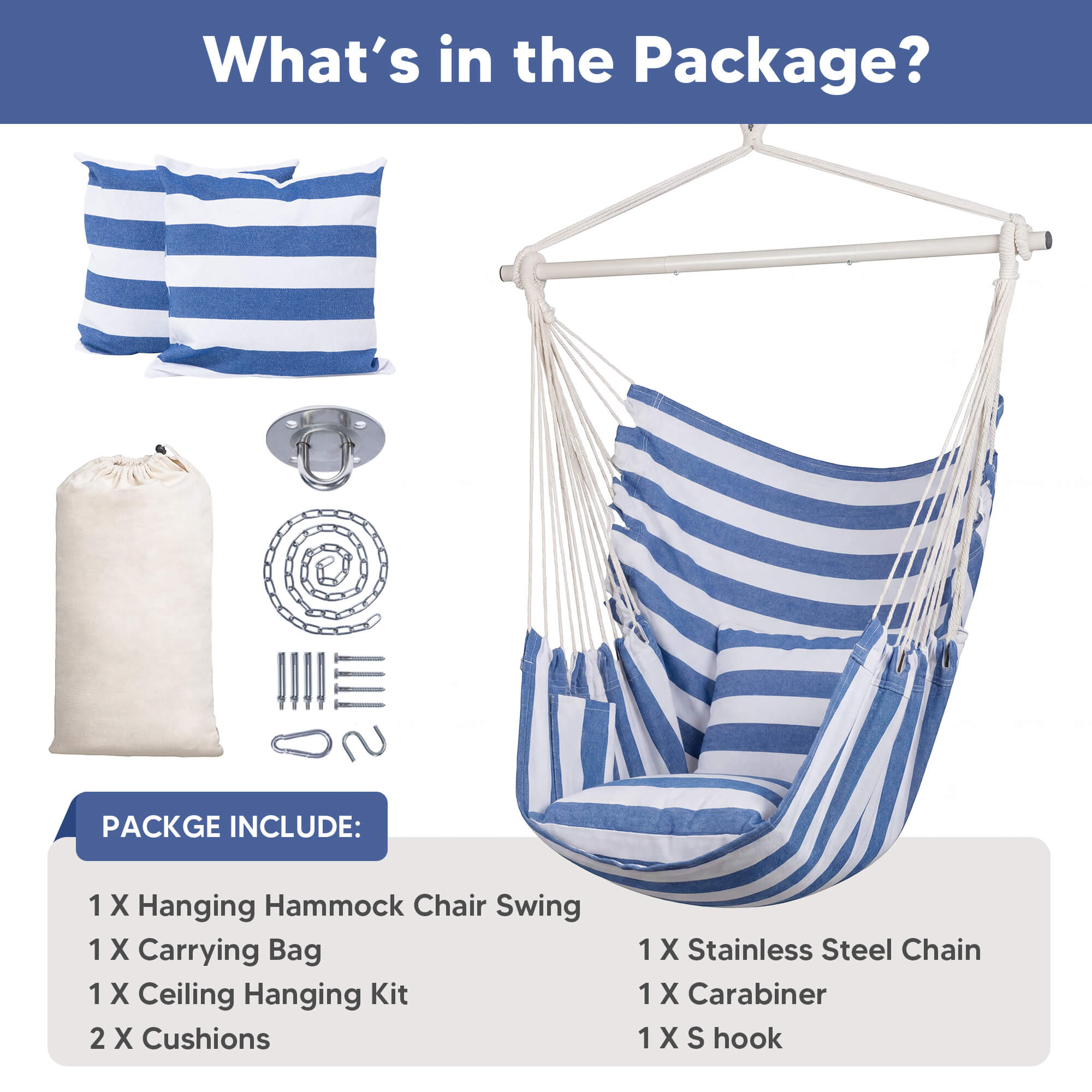 SUNCREAT Hammock Chair White#color_blue-white-Stripes