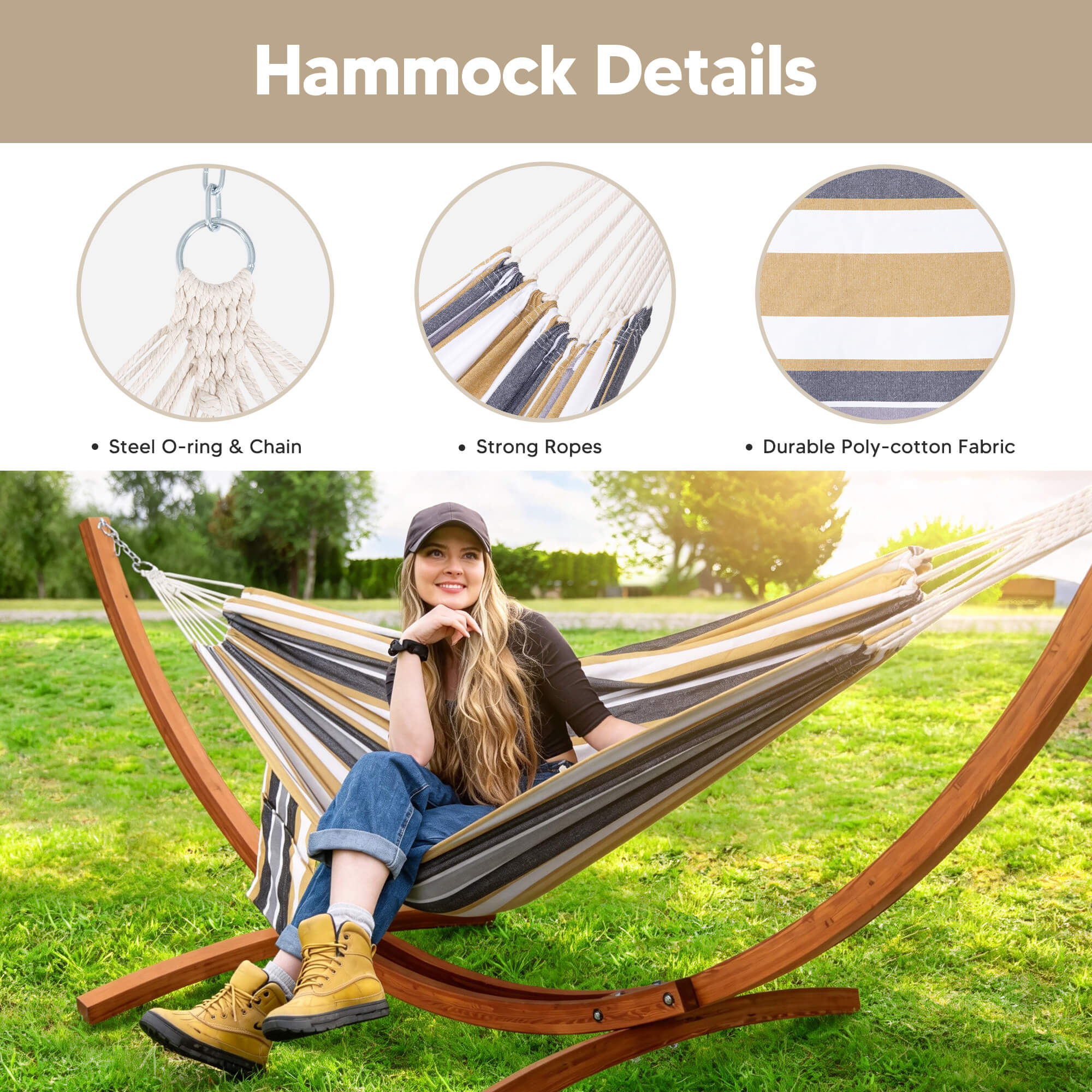 hammock with wooden stand#color_coffee-stripes