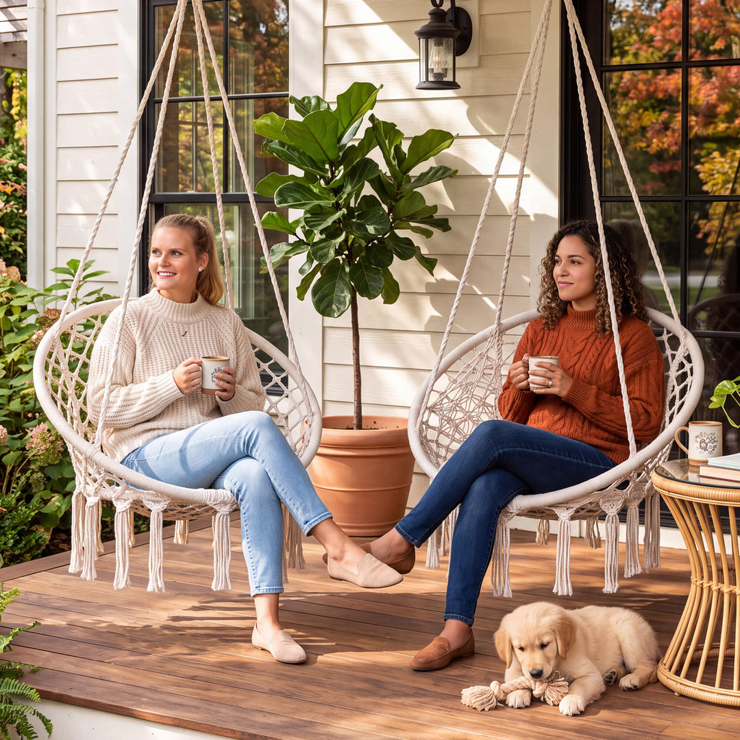 Macrame Cotton Rope Hammock Chair Swing#color_beige-pack-of-2