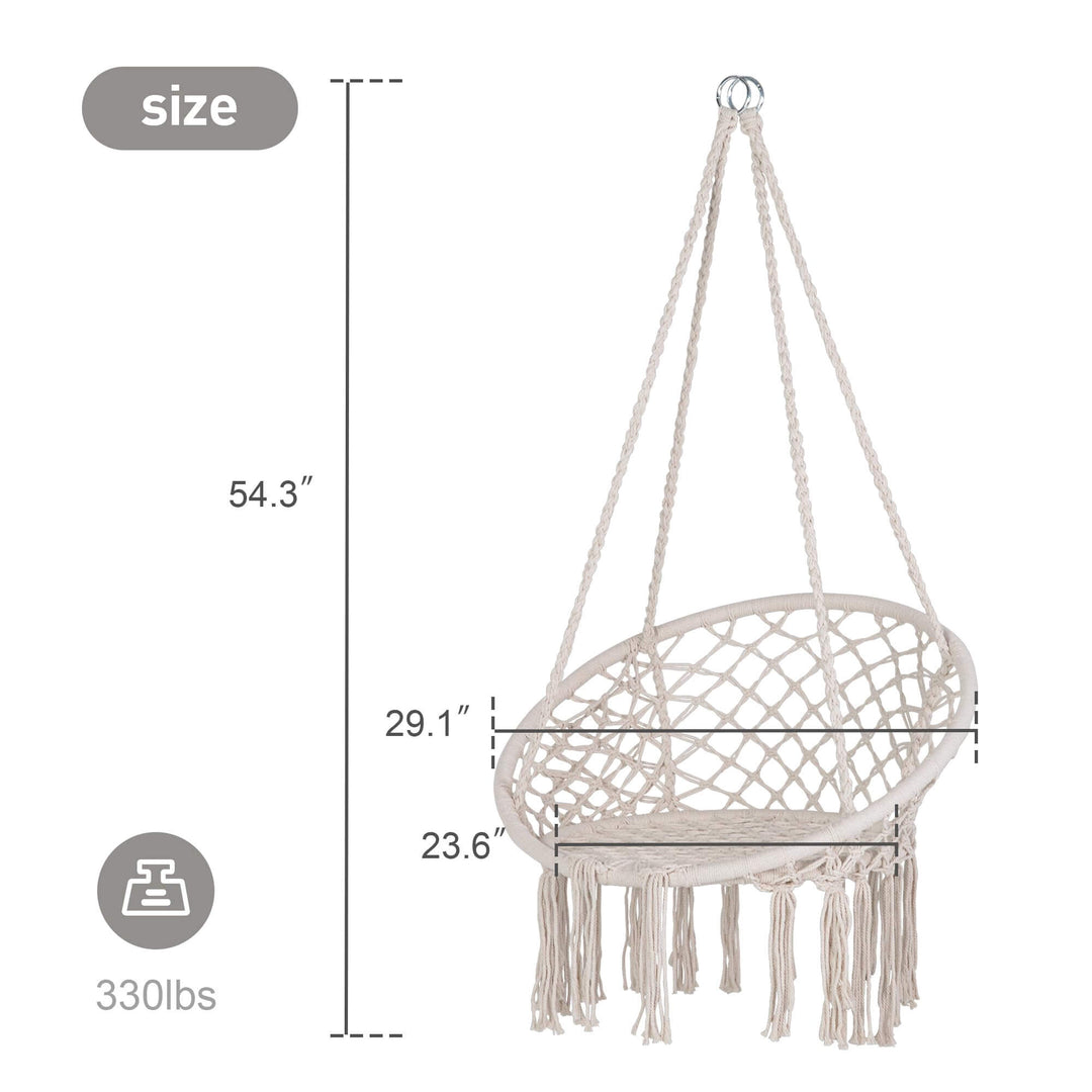 Macrame Cotton Rope Hammock Chair Swing#color_beige