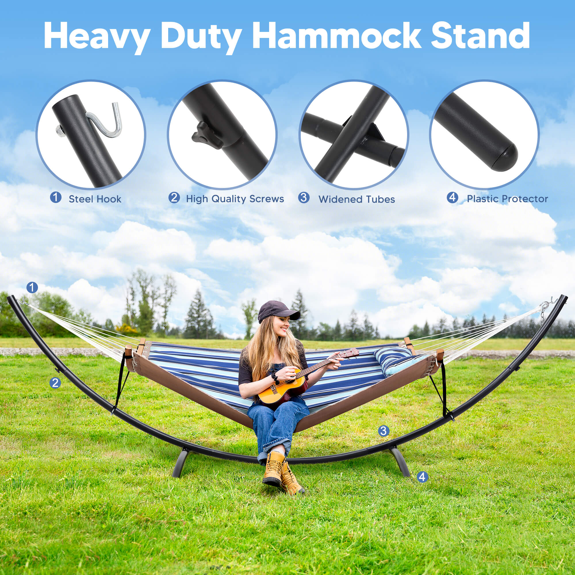 portable hammock with stand#color_blue-stripes