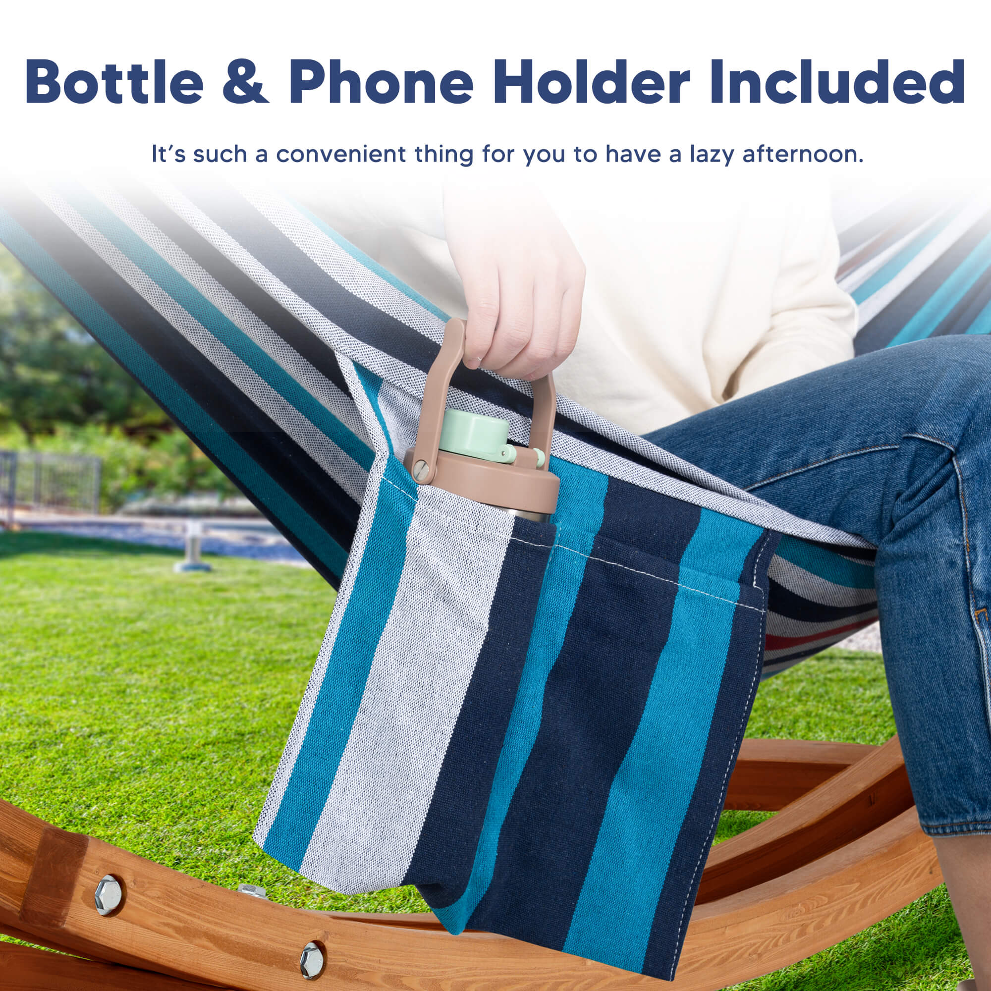 hammock with wooden stand#color_ocean-stripes