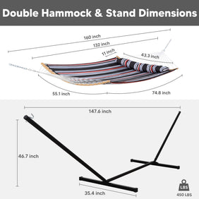 Double Quilted Hammock with Curved Bamboo Bar & Portable Stand |SUNCREAT