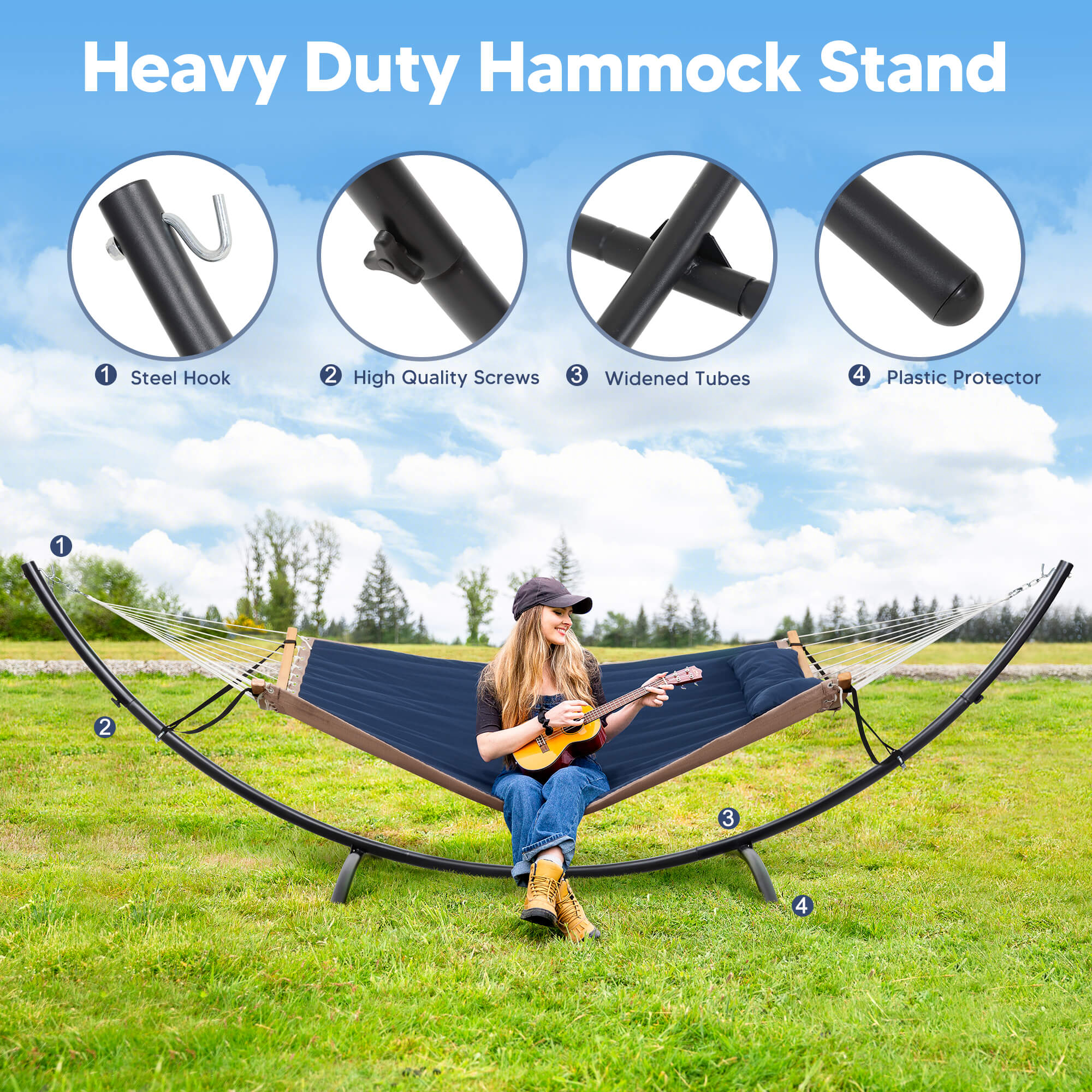 portable hammock with stand#color_dark-blue