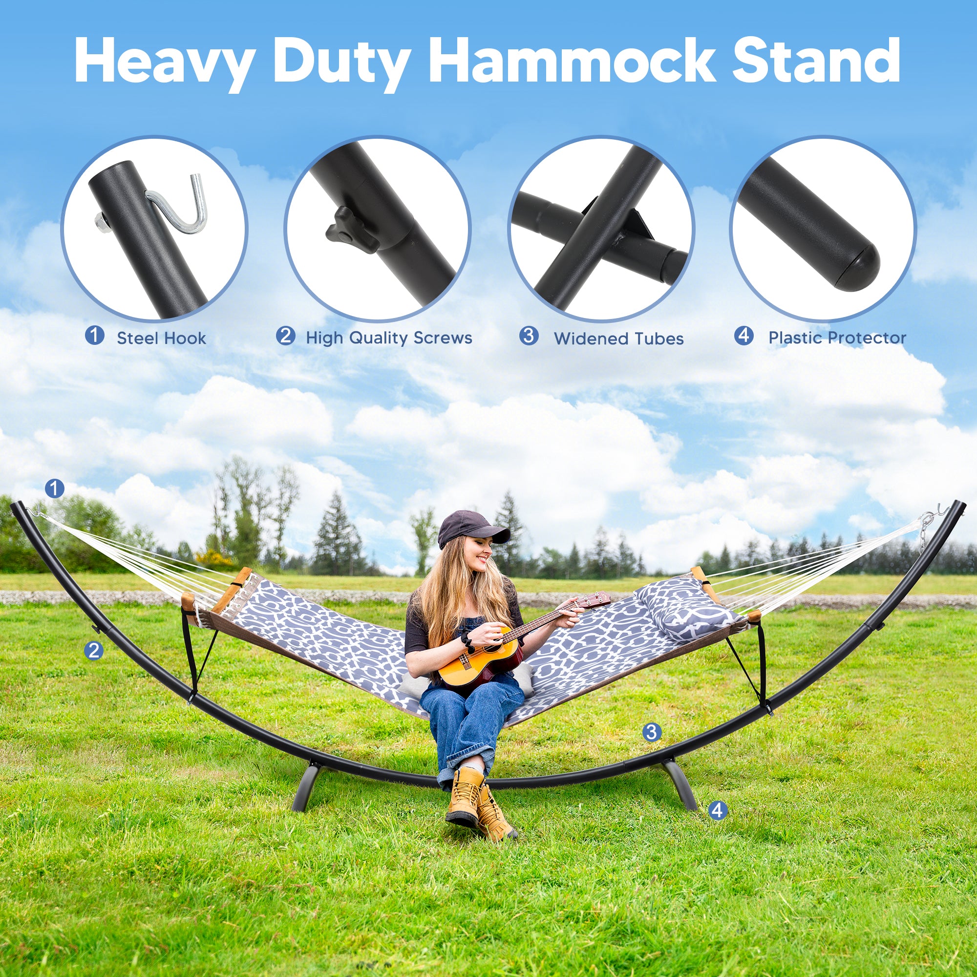 portable hammock with stand#color_gray-pattern