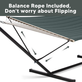 Large Double Quilted Fabric Hammock with 12 Ft/15 Ft Stand & Pillow |SUNCREAT