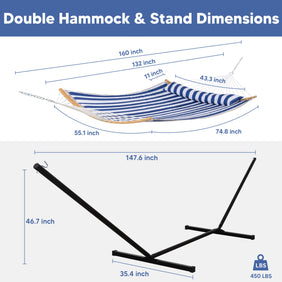 Double Quilted Hammock with Curved Bamboo Bar & Portable Stand |SUNCREAT