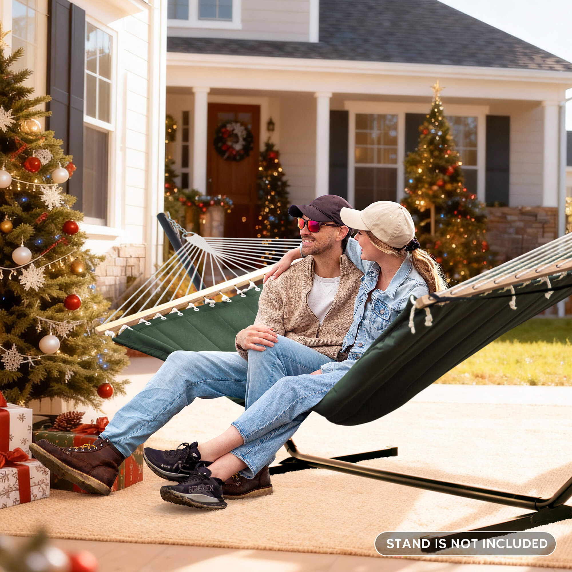 SUNCREAT Quilted Fabric Hammock#color_green-gray