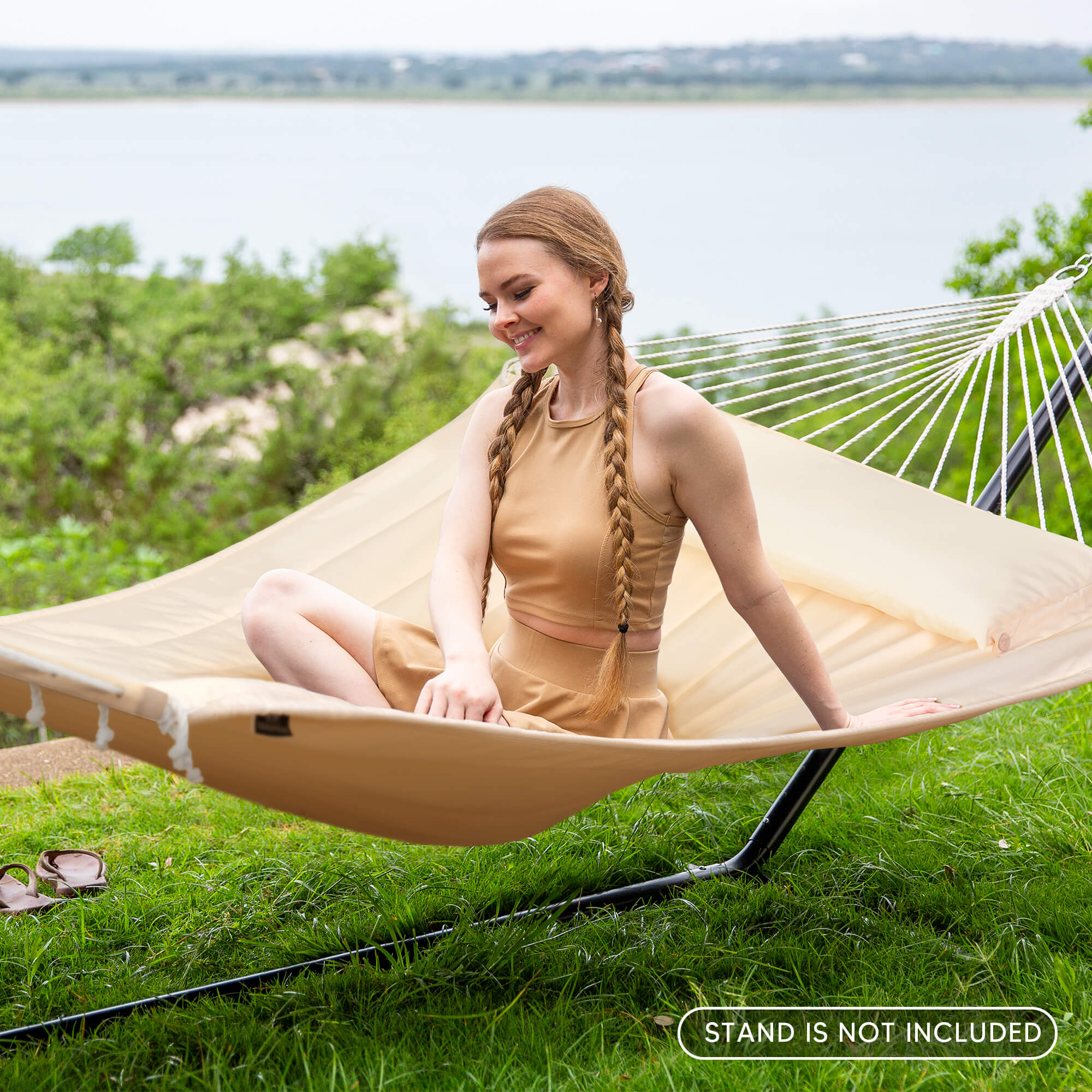 SUNCREAT Quilted Fabric Hammock#color_beige