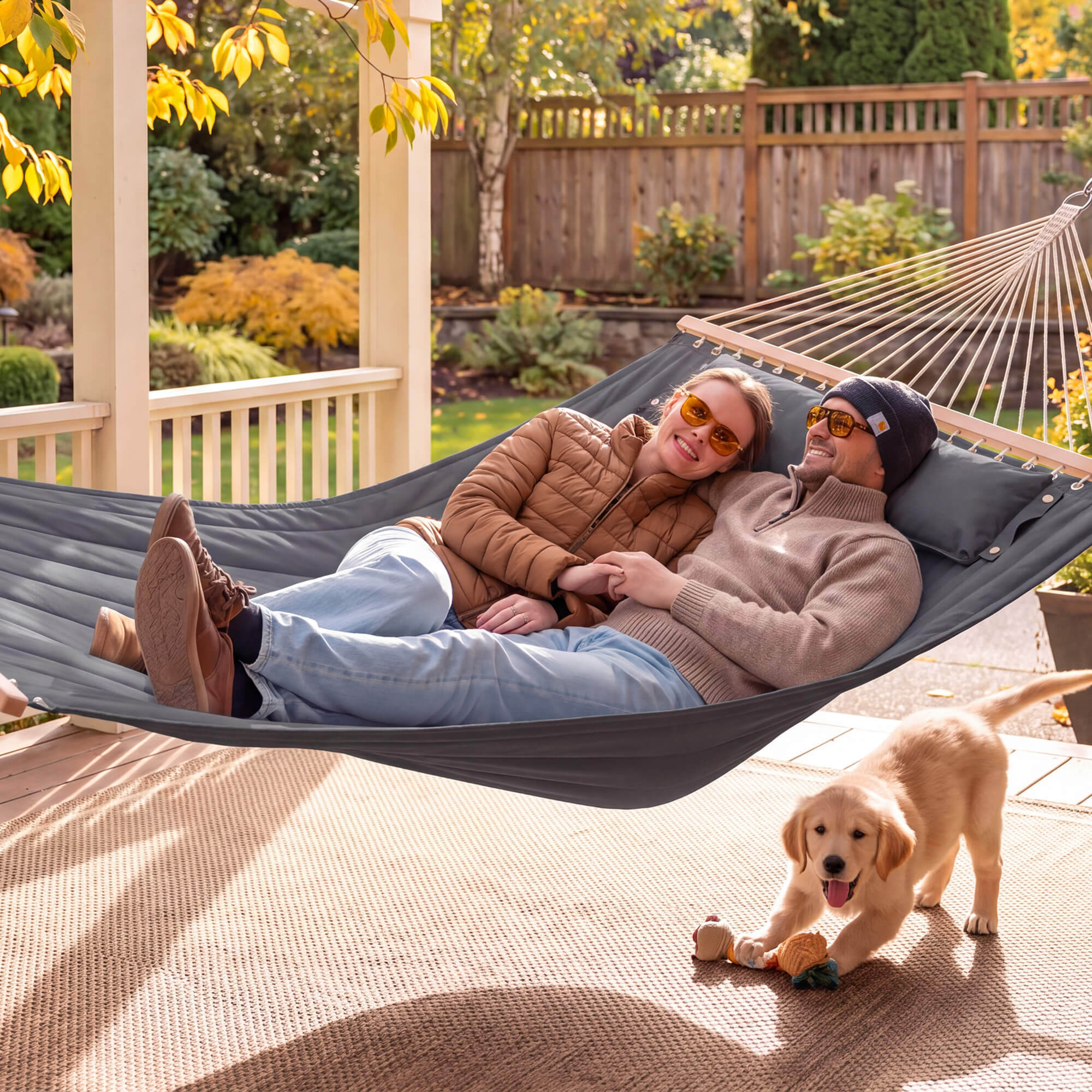 SUNCREAT Quilted Fabric Hammock, Gray#color_dark-grey