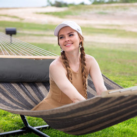 hammock with stand#color_gray-stripes
