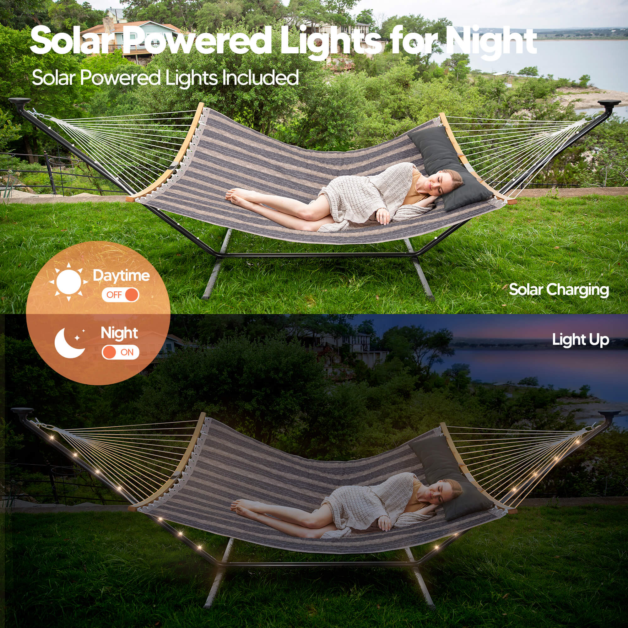 double hammock with stand  #color_dark-gray-stripes