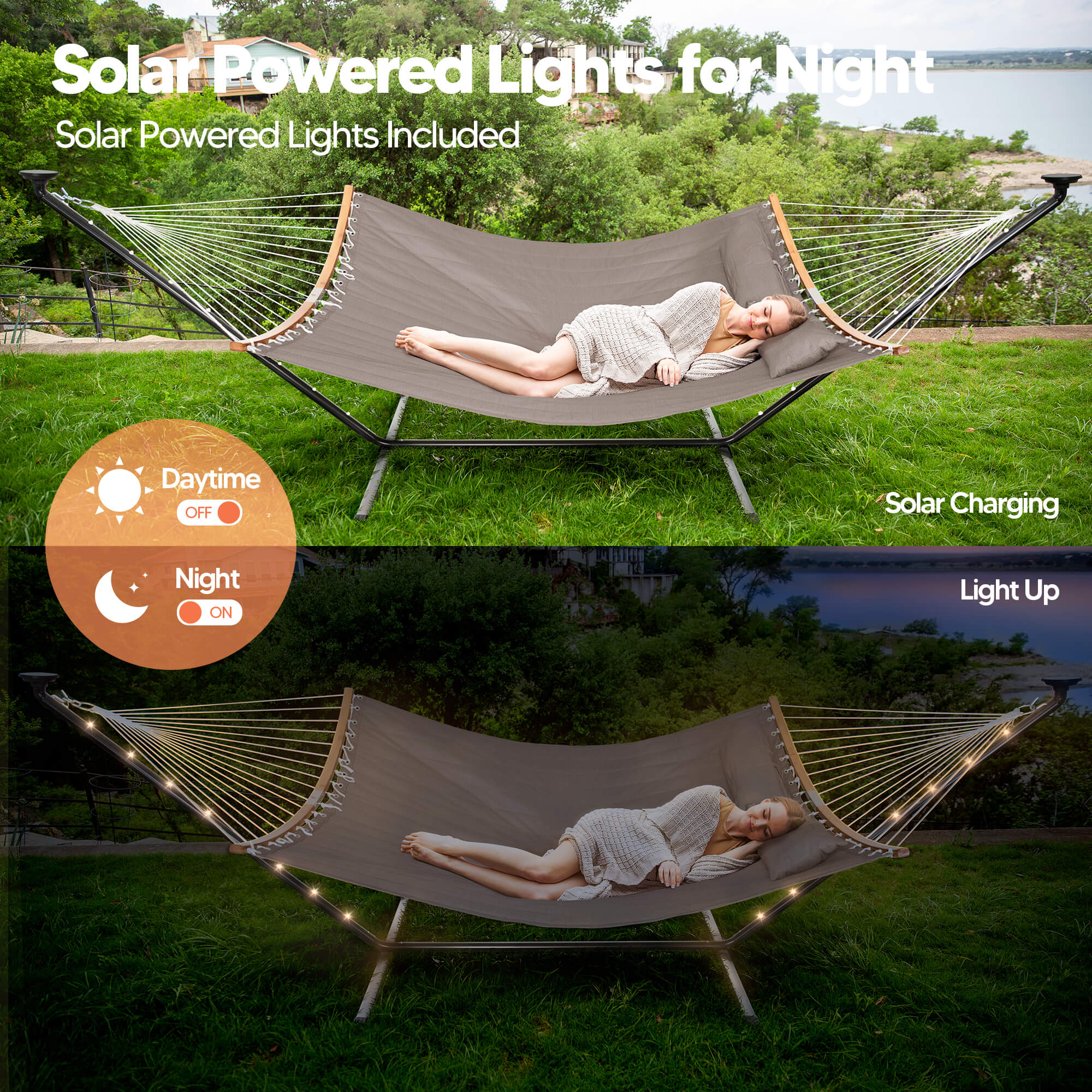 double hammock with stand  #color_brown-gray