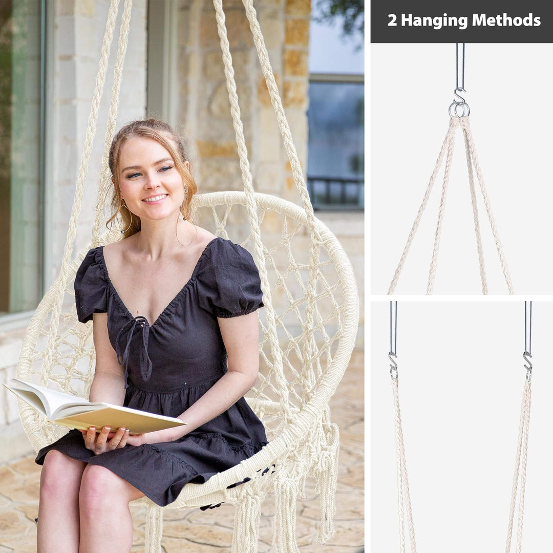Macrame Cotton Rope Hammock Chair Swing#color_beige-pack-of-2
