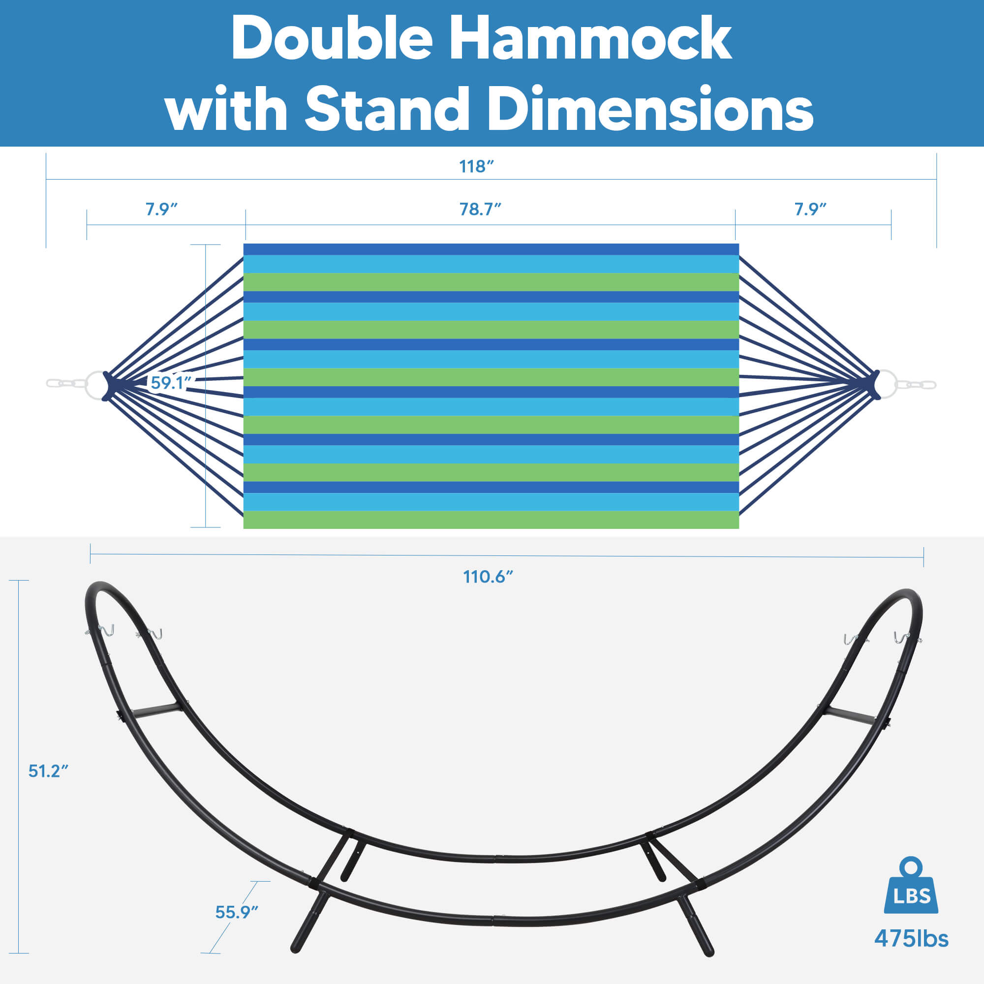 2 Person hammock with stand#color_blue-stripe