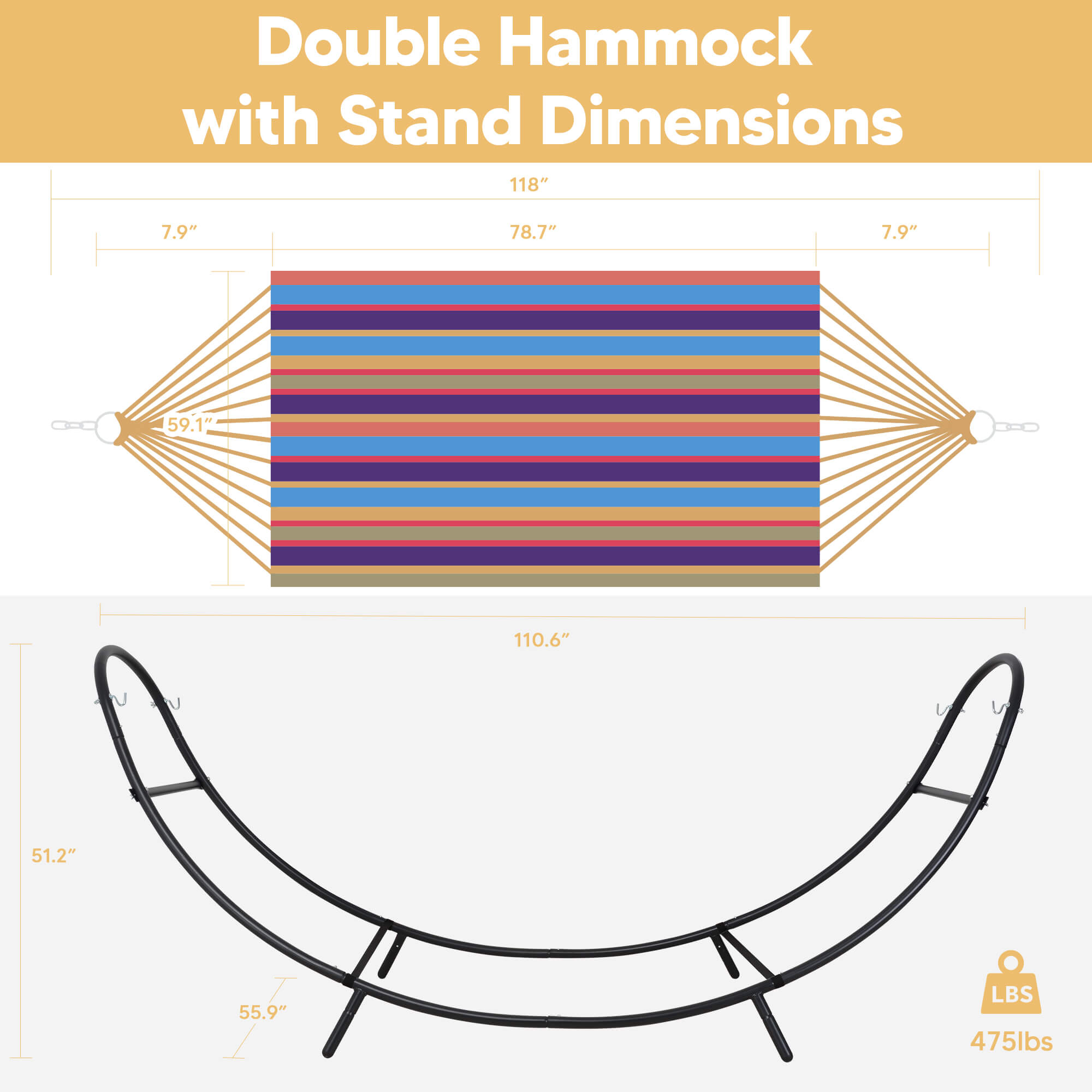 2 Person hammock with stand#color_colorful-stripes