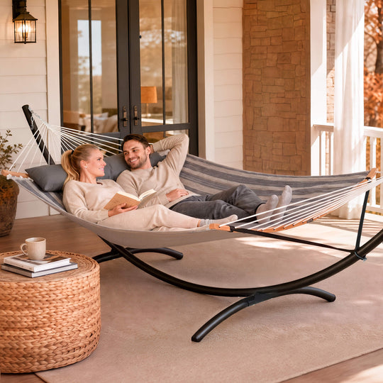 portable hammock with stand#color_dark-gray-stripes