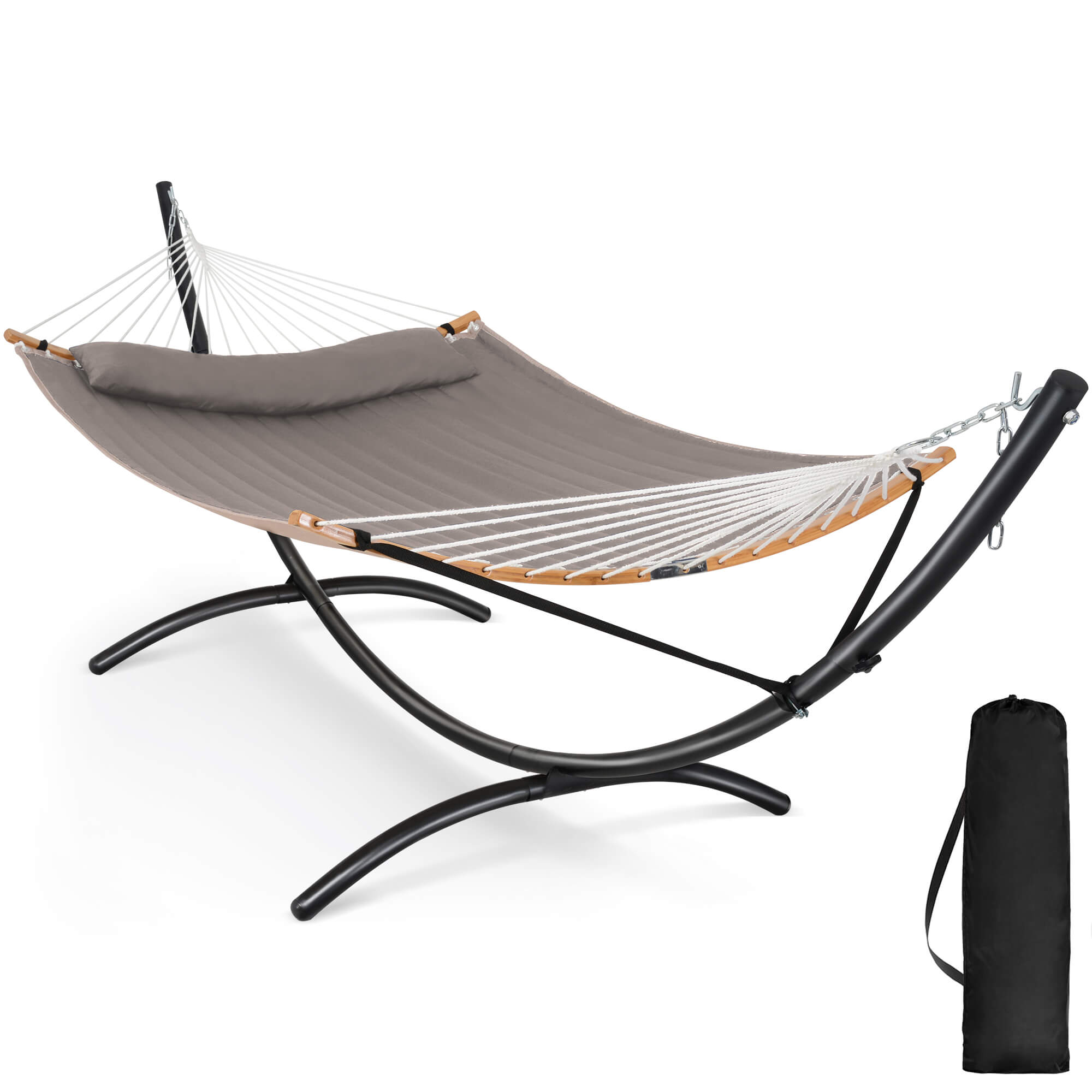 portable hammock with stand#color_brown-gray