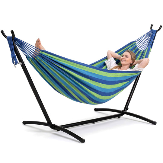 hammock with stand#color-h_blue-stripe